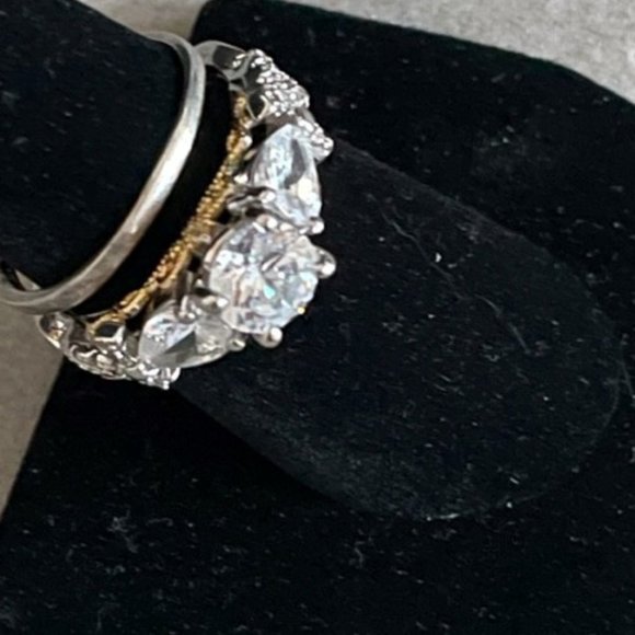 Sterling Silver over 5 carat TW Topaz & CZ Chunky Band 14kt Gold Filigree High - Picture 6 of 7